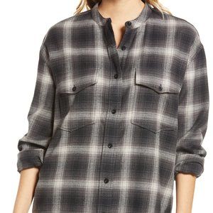 Women's Treasure & Bond Cozy Plaid Button-Up Shirt, Size X-Small - Grey NWT 4199